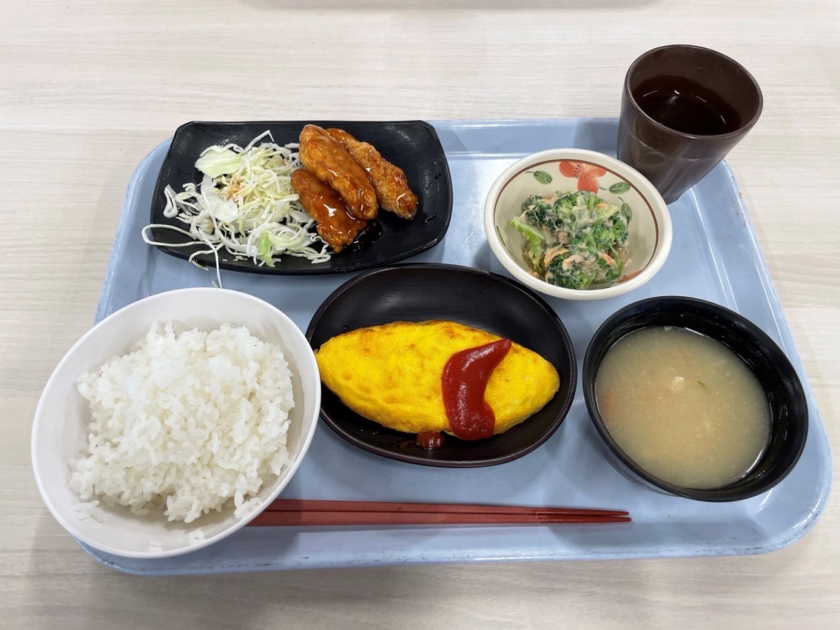毎日たくさんのおかずが並ぶ食堂があります（これで450 円）
